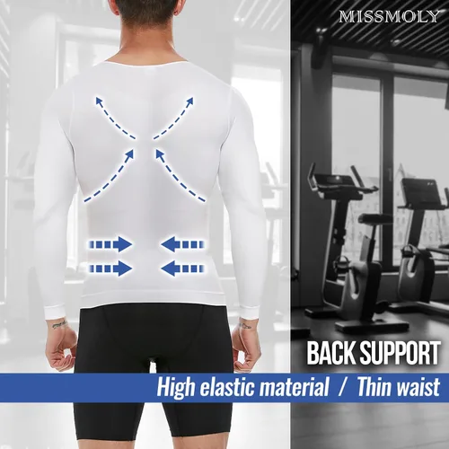 Vista 3 de MISS MOLY Men's Compression Shirts Long Sleeve Shapewear Body Shaper Slimming Undershirt