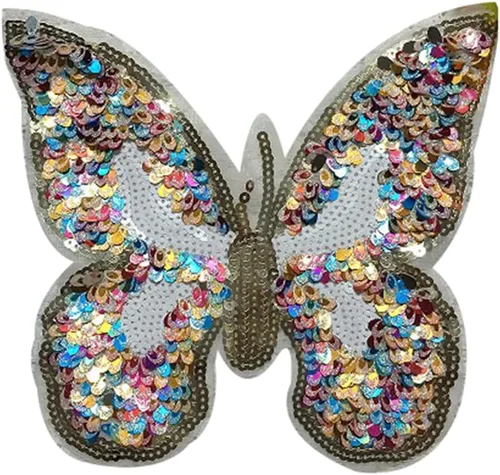 Vista 10 de Parche de lentejuelas de mariposa negra brillante, parches bordados con cuentas para coser ropa, sombreros, mochilas, disfraces, bolsos, decorativos