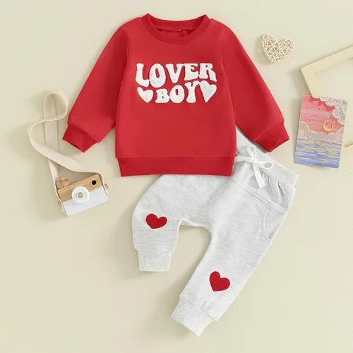 Vista 2 de Lesimsam Conjunto de sudadera de manga larga con cuello redondo y pantalones deportivos para el día de San Valentín