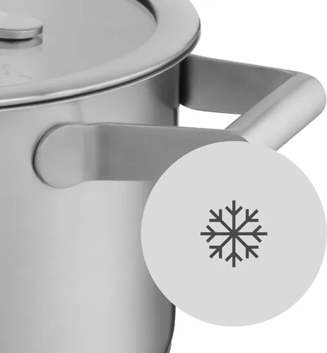 Vista 4 de WMF Comfort Line Advantage - Juego de cacerolas de inducción de 5 piezas con tapa de vidrio, acero inoxidable mate Cromargan, escala, apilable, sin