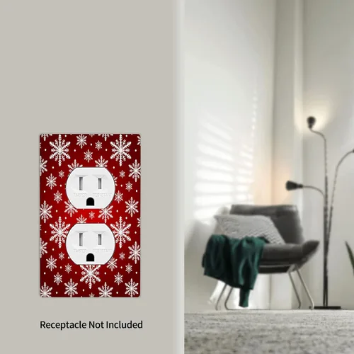 Vista 6 de Cubierta de interruptor de luz dúplex de 1 banda, cubierta decorativa de Navidad con copos de nieve rojos, placa frontal decorativa para cocina