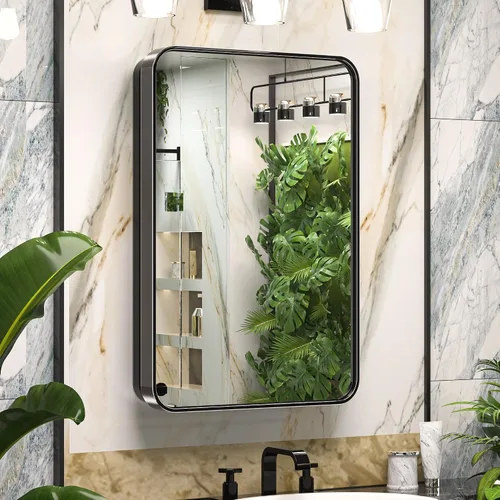 Vista 16 de Keonjinn Gabinetes de medicina delgados negros de 15 x 36 pulgadas, botiquín lateral estrecho para baño con espejo, marco de acero inoxidable