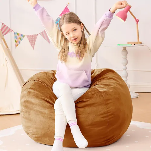 Vista 26 de Puf para niños – Silla redonda de espuma viscoelástica de 2.5 pies – Sofá puff para niños y adolescentes con funda de microfibra suave – Sofá