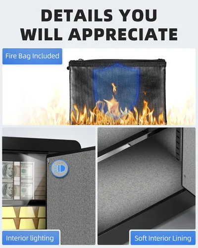 Vista 5 de DAYI - D-25 - Caja fuerte con bolsa ignífuga e impermeable para hogar o gabinete para dinero en efectivo y objetos de valor, con teclado electrónico