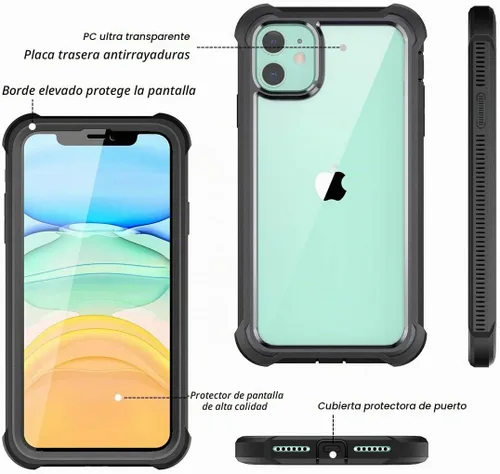 Vista 4 de Dexnor Funda para iPhone 11 con protector de pantalla, transparente, resistente 360, protección de cuerpo completo, a prueba de golpes, parte 11