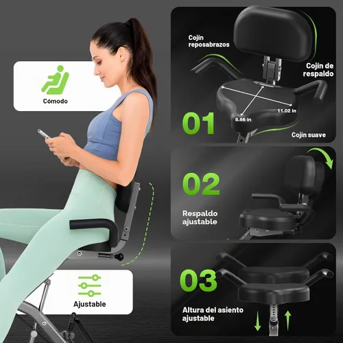 Vista 4 de Bicicleta de Ejercicio, Bicicleta Estática Plegable 5 en 1 para Personas Mayores, Resistencia Magnética Ajustable de 16 Niveles, Bicicleta