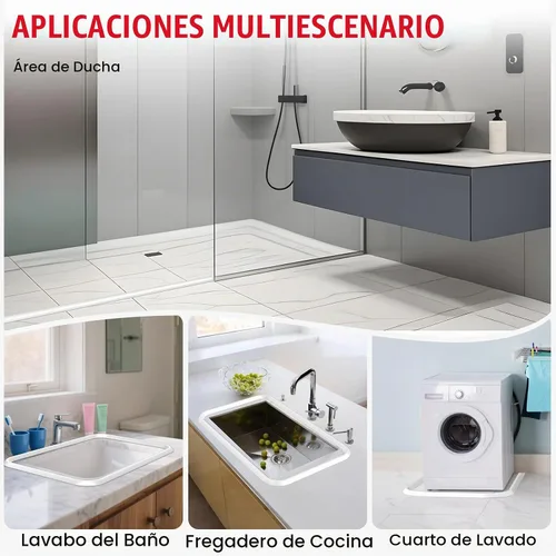 Vista 6 de Presa de agua plegable para umbral de ducha, barrera de silicona autoadhesiva de 39 pulgadas para separación en seco y húmedo, protector flexible