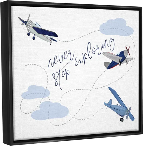 Vista 2 de Stupell Industries Nunca dejes de explorar aviones, diseño de Sweet Pea Studio Stupell Industries Black, 21 x 17 Inches, Easy to Hang and