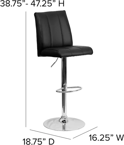 Vista 3 de Flash Furniture Taburete de bar contemporáneo de vinilo gris capitoné con botones y altura ajustable con base cromada