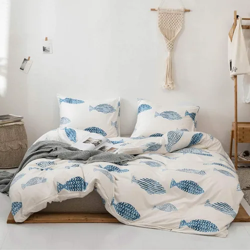 Vista 2 de Juego de funda de edredón de 2 piezas, cómoda funda de edredón con estampado de dibujos animados de peces para niños y niños, suave juego de ropa