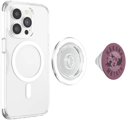 Vista 4 de Disney PopSockets MagSafe PopGrip de The Lion King Simba Timon Pumbaa Hakuna Matata Purple para iPhone