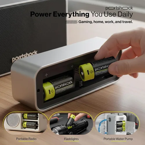 Vista 3 de D Baterías recargables USB C (paquete de 2) – 1.5 V 5000 mAh de litio de alta capacidad – 4 horas de carga rápida D baterías con cable