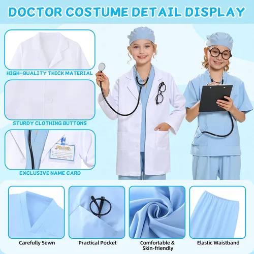 Vista 3 de Doctor Costume for Kids-12pcs Kids Dress Up Set,Career Day Halloween,Doctor Pretend Play Kit age 3-12 Boy Girl
