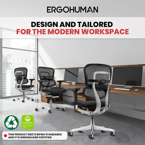 Vista 5 de Eurotech Seating Ergohuman Silla giratoria de malla con respaldo medio, color negro