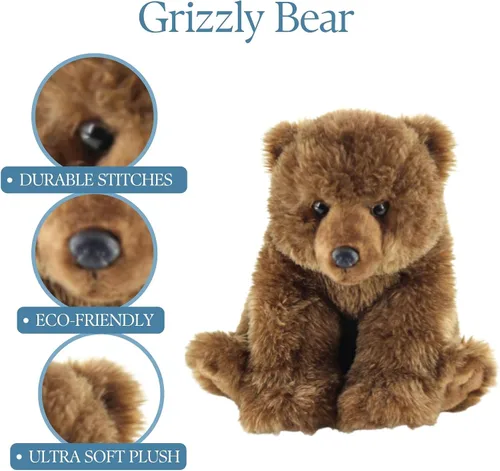 Vista 6 de The Petting Zoo Peluche de oso Grizzly, regalos para niños, animales salvajes Onez, juguete de peluche de oso, 12 pulgadas