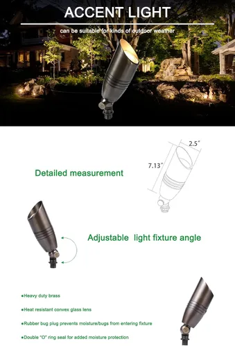 Vista 5 de Focos de paisaje de bajo voltaje de 12 V para exteriores, luces de subida direccional de latón macizo, estaca de suelo, accesorio de iluminación