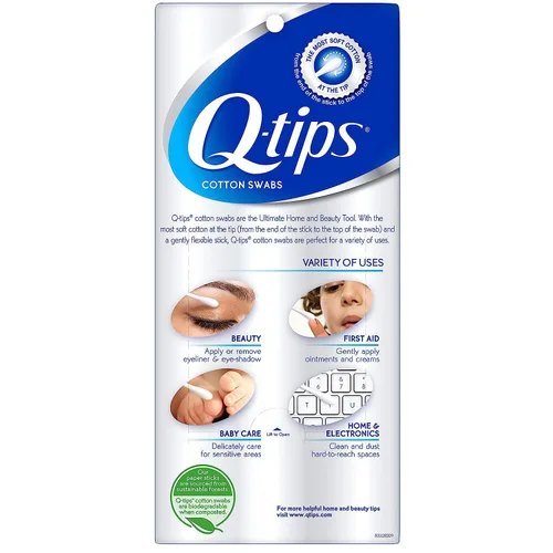 Vista 2 de Q-tips Hisopos de algodón para higiene y cuidado de la belleza, hisopos de algodón originales hechos con 100% algodón, 625 unidades (paquete de 2)