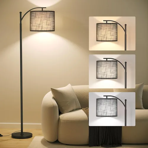 Vista 14 de SUNMORY Lámpara de pie de arco, lámpara de pie moderna con bombilla de 9W y 3 temperaturas de color, lámparas de pie de metal con pantalla colgante