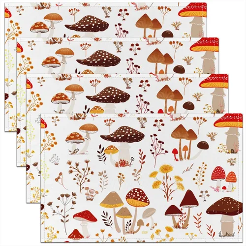 Vista 29 de Juego de 4 manteles individuales con diseño de hongos salvajes, acuarela, plantas naturales, decoración de plantas, para niños, adolescentes