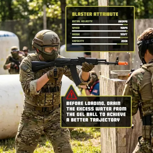 Vista 6 de EMERBU Pro-Grade Gel Splatter Ball Blaster AK74M Actualizado por EMERBU - Cuerpo de Metal y Nylon - 11.1V Alta Potencia - Juego de Engranajes