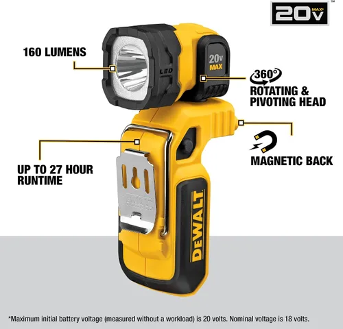 Vista 2 de DEWALT 20V MAX LED luz de trabajo, magnética, independiente y con clip, herramienta desnuda solamente (DCL044)
