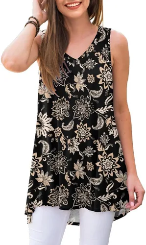 Vista 41 de AWULIFFAN - Blusa de verano sin mangas con cuello en V, túnica, top, para mujer 01 Negro