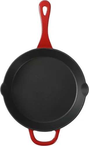 Vista 4 de Crock-Pot Sartén de hierro fundido esmaltado europeo de 10 pulgadas - rojo degradado