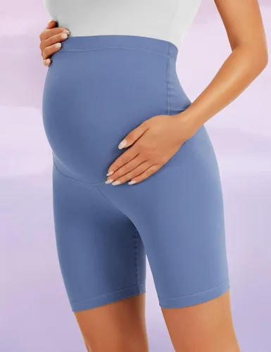 Vista 5 de BONVIGOR Pantalones cortos de maternidad sobre el vientre para ciclismo, entrenamiento, yoga, activo, atlético, embarazo, pantalones cortos de pijama