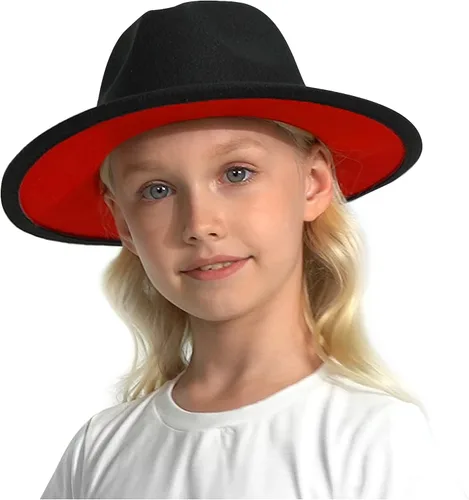 Vista 11 de Sombrero de fieltro clásico de ala ancha para niños y niñas, con lazo y hebilla de cinturón Todo blanco