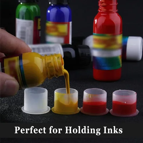 Vista 5 de Tapas de tinta para tatuaje, 1000 vasos de tinta para tatuajes con base de 0.433 in, tapas de tatuaje de plástico para suministros de tatuaje