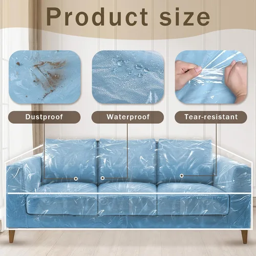 Vista 3 de Funda de sofá de plástico transparente, impermeable, gruesa, protectora para mascotas, funda de sofá de vinilo resistente contra garras de gatos