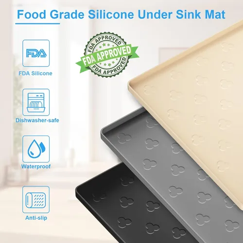 Vista 3 de Tapete para debajo del fregadero, tapete impermeable para gabinete de cocina de 34 x 22 pulgadas, forro de silicona flexible para debajo