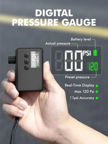 Vista 4 de GPUTEK Mini bomba eléctrica de bicicleta para válvulas Presta y Schrader Negro