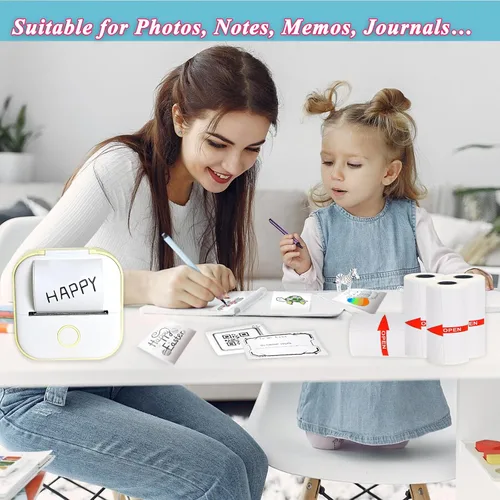 Vista 2 de 15 Rollos de 53x28mm Papel Adhesivo Térmico Blanco para Impresoras Mini Phomemo T02/M02/M02S/PRO, Papel Adhesivo Mini de 3.75m para Impresora Mini