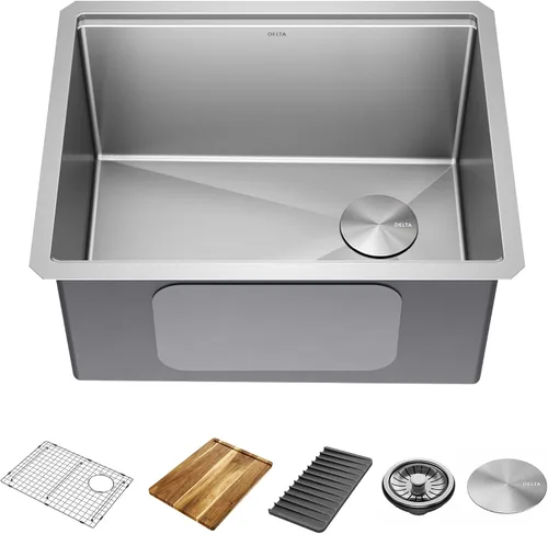 Vista 18 de DELTA FAUCET Lorelai - Lavaplatos de estación de trabajo de barra de 17 pulgadas para cocina, montaje bajo encimera, acero inoxidable calibre 16