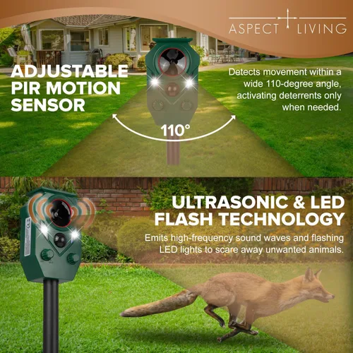 Vista 4 de Repelente animal ultrasónico solar al aire libre, sensor de movimiento