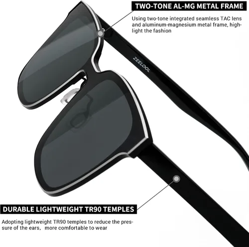 Vista 4 de Zeelool Gafas de sol polarizadas cuadradas de magnesio de aluminio para mujeres y hombres, protección UV400, unisex, marco de metal ligero ZSM0064
