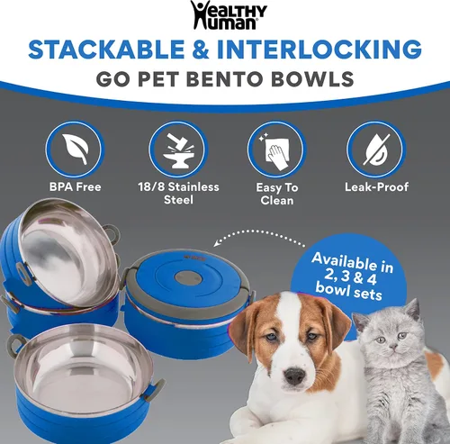 Vista 5 de Healthy Human Cuencos Bento de viaje para mascotas, acero inoxidable de grado humano y sin BPA, a prueba de fugas, juego de recipientes para agua