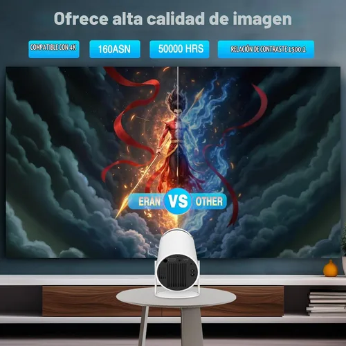 Vista 2 de HY300 Mini proyector portátil, compatible con 4K 1080P con doble banda WIFI6 5G inalámbrico 5.0 Bluetooth Android 11, rotación de 180°, corrección