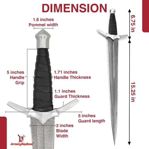Vista 2 de Armory Replicas™ SS/KA Palillo de dientes del diablo Damasco Daga de Acero Espada Corta con Funda de Cuero