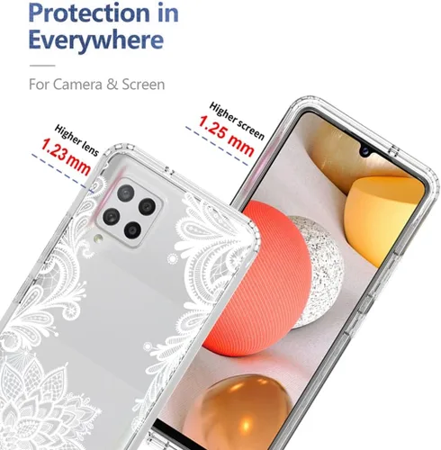 Vista 2 de Funda para Galaxy A42 5G, Galaxy M42 5G SM-A426 con protector de pantalla de vidrio templado, bonito diseño de mandala transparente, funda Mandala 3