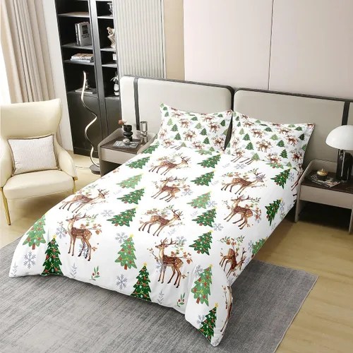 Vista 2 de Erosebridal Funda de edredón de Navidad 100% algodón, ropa de cama de ciervos de Navidad de dibujos animados para niños y niñas, campanas de copo
