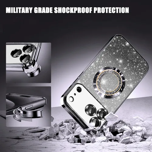 Vista 214 de Misscase Funda magnética con purpurina para iPhone 11 compatible con MagSafe, protección completa, delgada, a prueba de golpes, antiarañazos