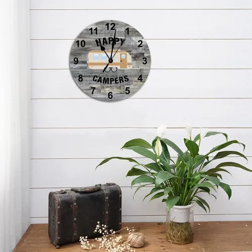 Vista 4 de Reloj de pared de madera redondo rústico elegante de 12 x 12 pulgadas, con números arábigos, silencioso, sin tictac, funciona con pilas, tema
