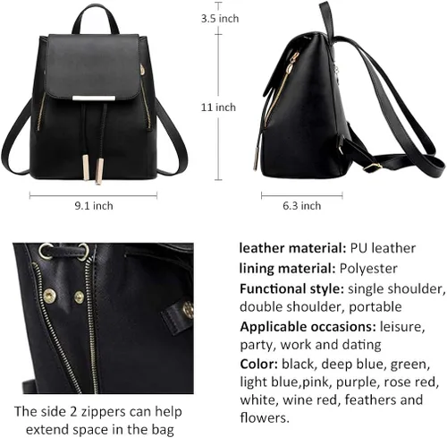 Vista 2 de Pahajim - Mochila de cuero sintético con zíper casual a la moda para mujer