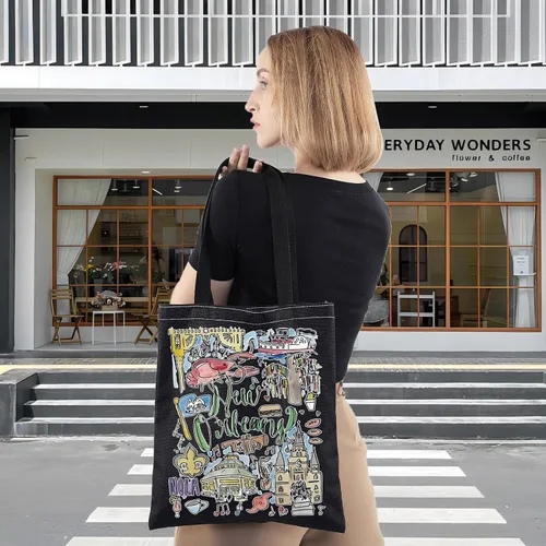 Vista 3 de WZMPA Bolsa de viaje de Nueva Orleans, regalo de recuerdo de Louisiana, bolsa de comestibles reutilizable