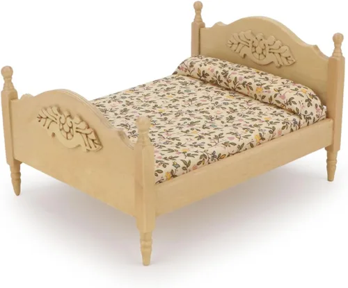 Vista 11 de Muebles en miniatura para casa de muñecas, cama de madera con tela, colchón y almohada, escala 1/12, decoración de muebles para casa de muñecas