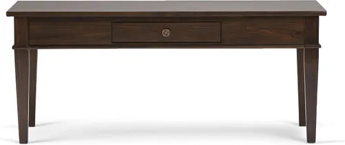 Vista 9 de SIMPLIHOME Carlton Mesa de café – Mesa de cóctel de transición de madera maciza de 44 pulgadas de ancho en marrón tabaco oscuro, mesa clásica