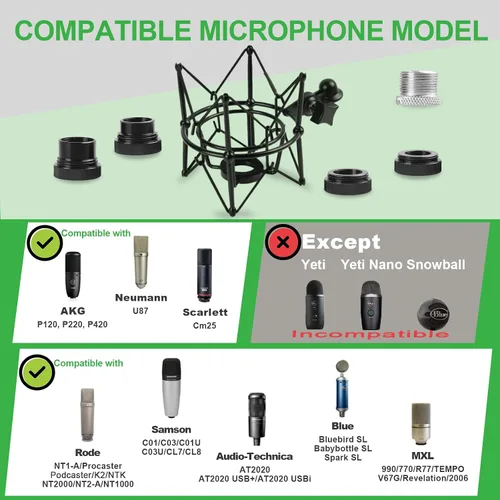 Vista 2 de Soporte de choque para micrófono, soporte de micrófono de condensador para AT2020 MXL 770 MXL 990 Neumann U8/U87Ai Samson G Track Pro Rode Procaster