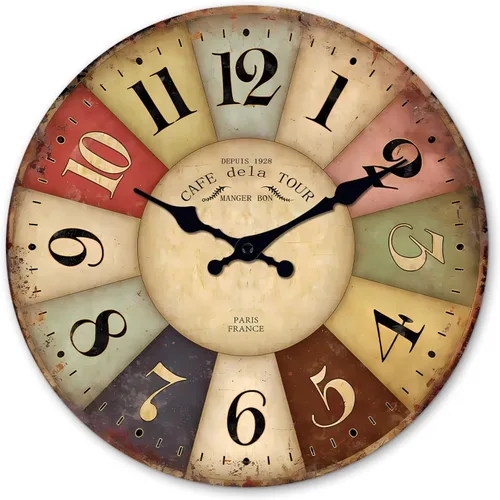 Vista 10 de Reloj de pared de madera retro de granja, funciona con pilas, pequeño reloj de pared decorativo de 10 pulgadas para sala de estar, cocina